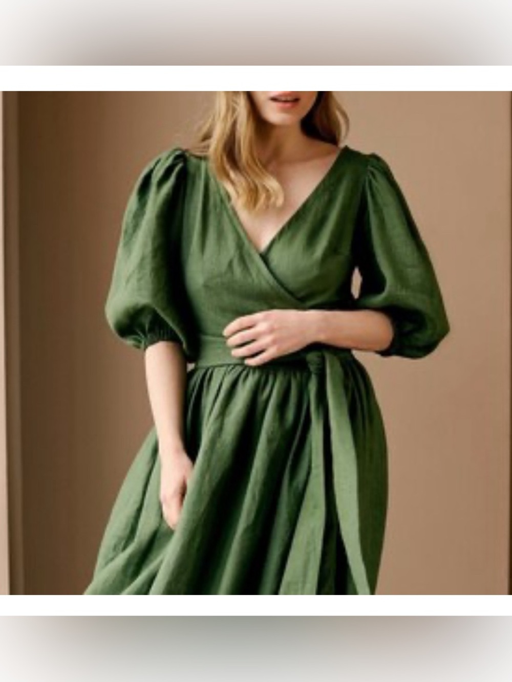 Green Linen Wrap Dress - Picture 11 of 11